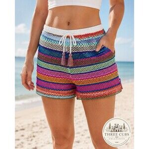 No Boundaries Y2K Crochet Mesh Swim Cover Up Shorts Small NWT Coastal Boho Color